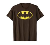 Batman Classic Logo Distressed Maglietta, Uomo, Marrone, L