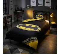 Batman Copripiumino Singolo 140x200 + Federa 65x65 Nero Giallo DC Comics | Set lenzuola reversibile | Misto cotone asciugatura rapida | Licenza DC Comics | Bambini & teen | Regalo | Idea regalo