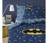 Batman Iconic - Parure da letto per bambini, 1 persona, 100% cotone, Oeko-TEX | copripiumino per bambini 140 x 200 cm + 1 federa da 63 x 63 cm, stampa reversibile da ragazzo, blu notte