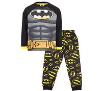 BATMAN - Pigiami per Bambini - Pigiama Nero a Maniche Lunghe con Design del Personaggio - 100% Cotone, Abbigliamento da Notte - Prodotto Ufficiale, Nero , 6-7 Years
