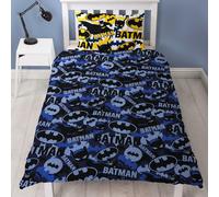 Batman Set Copripiumino Singolo Logo Mimetico 2-in-1 Disegni Letto Blu/Giallo