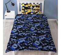 Batman Set Copripiumino Singolo Logo Mimetico 2-in-1 Disegni Letto Blu/Giallo