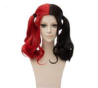 Batman Suicide Squad Harley Quinn 45 cm Mezza Parrucca Cosplay Sintetica Riccia Rossa e Nera Costume Festa di Halloween Per Le Donne Stati Uniti Rosso