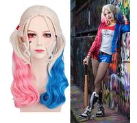 Batman Suicide Squad Harley Quinn Vendita Calda Cosplay Parrucche Per Le Donne Lungo Riccio Resistente Al Calore Parrucca Sintetica Rosa Blu Coda di cavallo