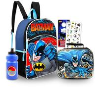 Batman Zaino con portapranzo - Bundle con zaino DC Comics da 40,6 cm, borsa per il pranzo, adesivi, bottiglia d'acqua, molto altro | Borsa da scuola Batman per ragazzi, Multicolore, Batman Backpack