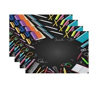 Batmerry Set di 4 tovagliette per evidenziare lo zaino della scuola, righello, cucitrice, lavabili, in lino, per tavolo da cucina, doppio isolamento, decorazione per interni ed esterni, 30,5 x 45,7 cm