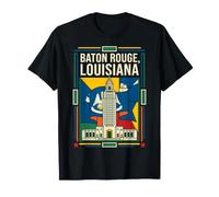 Baton Rouge Louisiana Bandiera State Capitol Travel Art Maglietta