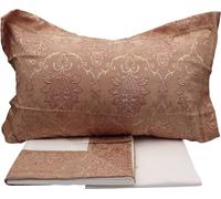 BATTAGLIA Completo Letto Matrimoniale in Cotone lenzuolo sopra + sotto con angoli + federa motivo barocco con effetto damascato colore Rosa - Alice