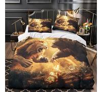 Battaglia di animali selvatici 3D Stampa Coperteletto 3pz Microfibra Resistente Scena di foresta fantasy Coperta Letto 2 federe Antimacchia Arredo Camera Coppie Super king（260x220cm）