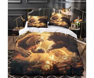 Battaglia di animali selvatici 3D Stampa Coperteletto 3pz Microfibra Resistente Scena di foresta fantasy Coperta Letto 2 federe Antimacchia Arredo Camera Coppie Super king（260x220cm）