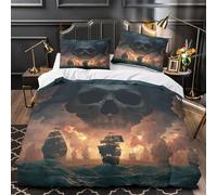 Battaglia navale pirata Set Di Copripiumino 3 Pezzi microfibra stampa 3D con federa per cuscini cerniera nascosta Opere d'arte fantasy oscure copripiumino for adolescenti e adulti Single（135x200cm）