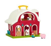 Battat Big Red Barn, playset della fattoria portatile con maniglia | Set da 6 pezzi con contadino e 4 animali della fattoria; fienile apribile con porte funzionanti, Playset fienile; 18+ mesi