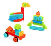 Battat Bristle Blocks Secchio costruttore di base con ruote, 50 pezzi | Set da 50 con blocchi a incastro, forme colorate e ruote funzionali per costruzioni creative, 50 pezzi, Presa facile, 2+ anni