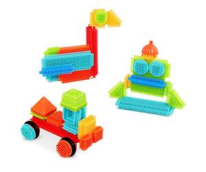 Battat Bristle Blocks Secchio costruttore di base con ruote, 50 pezzi | Set da 50 con blocchi a incastro, forme colorate e ruote funzionali per costruzioni creative, 50 pezzi, Presa facile, 2+ anni