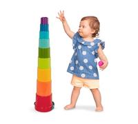 Battat - Set di 10 contenitori impilabili in plastica con Manico per Il Trasporto, Acqua e Sabbia, Set di Giocattoli Colorati per Bambini, impilabili, 18 Mesi +