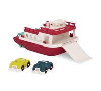 Wonder Wheels by Battat - Barca galleggiante da bagno 100% riciclabile, barca giocattolo con auto per bambini, rosso/bianco - Traghetto con Due Macchinine, 1 anno + (3 pezzi)