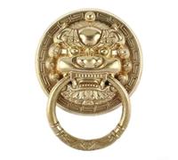 Battente classico vintage in ottone con design a testa di bestia per cancelli di villa, maniglia per porta in ottone massiccio, adatto per uso con pomello ad anello (ottone)