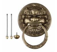 Battente in ottone anticato con motivo testa di bestia, per porte di ville e cortili, maniglia in ottone per porta ad anello, aggiunge fascino retrò (bronzo)
