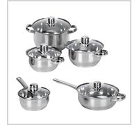 BATTERIA 10PZ 5 PENTOLE + COPERCHI VETRO E VALVOLA TEGAMI ACCIAIO GAS ELETTRICO