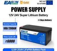 Batteria 12v 24v LiFePO4 100Ah 200Ah batteria ricaricabile portatile solare al litio integrata batteria di grado A BMS per alimentazione 12V 200AH
