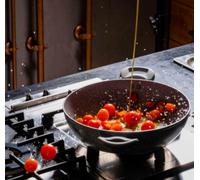 Set 3 Padelle Alte Rosse Rivestimento In Pietra Lavica Con Coperchi Induzione