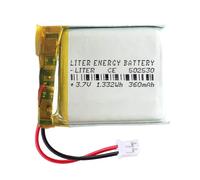 Batteria 502530 LiPo 3.7V 360mAh 1.332Wh Ricaricabile Connettore PH2.0 (JST-PHR-02) Tipo B Litio: Assicurarsi che la polarità del dispositivo corrisponda 32x25x5mm (PH2|360mAh|502530)