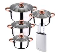 Batteria 8 pezzi in acciaio inox per induzione Collezione San Ignacio Premium + Set di 3 coltelli in acciaio inox + Tacoma di colore bianco