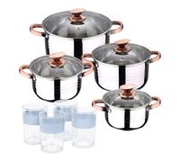 Batteria 8 pezzi in acciaio inox per induzione Collezione San Ignacio Premium + Set di 4 bicchieri da 0,5 l NOIA San Ignacio