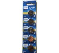 Batteria a bottone Philips CR2032 al litio 3V in blister da 5, perfetta per dispositivi elettronici, telecomandi, orologi e altro ancora, offrendo prestazioni affidabili e durature.