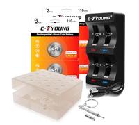 Batteria a bottone ricaricabile al litio 2450 da 3,7 V, confezione da 4 con caricabatterie intelligente a moneta, sostituisce CR2450 da 3 V, scatola portaoggetti con serratura per la sicurezza