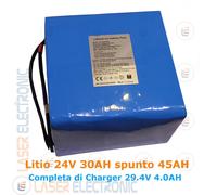 Batteria a Litio BICI MOTO 24V 30AH 30000mA Spunto 45A con Caricabatteria 4.0AH
