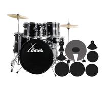 Batteria Acustica 20" Studio Completa Piatti Sgabello Stativo Set Sordine Nera
