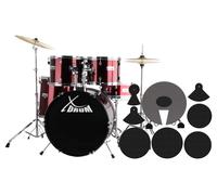 Batteria Acustica 20" Studio Completa Piatti Sgabello Stativo Set Sordine Rosso