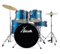 Batteria Acustica Cassa da 22'' Tamburo Set Completa Sgabello Asta Bacchette Blu