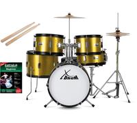 XDrum Junior Pro Batteria per Bambini Sunset Gold Sparkle - adatta da 5 a 9 anni - Drumset con accessori completi - incl. scuola - Arancione
