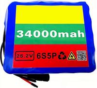 Batteria agli ioni di litio da 25,2 V, 34 Ah, 6S5P, batteria integrata BMS impermeabile in PVC, adatta per biciclette elettriche, caricabatterie incluso per motori da 50-800 W, 25,2 V 34 Ah (A, XT60+