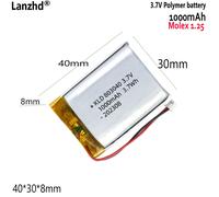 Batteria ai polimeri di litio da 3,7 V con spina 1,25 1000 mAh per localizzatore di luce notturna Diretario di comunicazione Soft Pack Cell 803040
