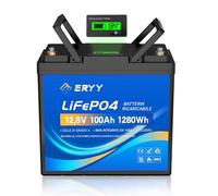 Batteria al Litio LiFePO4 12V 100Ah, con BMS integrato da 100A, Voltmetro LCD e Celle di Grado A, 5000+ cicli profondi, batteria ricaricabile al Litio Ferro Fosfato per Sistemi Solari, Camper e UPS