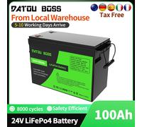 Batteria al litio LiFePO4 DATOUBOSS 24V 100Ah 2560Wh con 100A BMS perfetta per camper, carrello da golf, sistema di energia solare, motore da traina