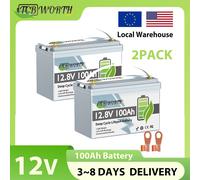 Batteria al litio LiFePO4 TCBWORTH 12V 100Ah, batteria ricaricabile, con 100A BMS, per camper, sistema solare, camper, barca da pesca, confezione da 2 12V 100Ah 2pcs