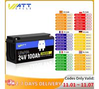 Batteria al litio Wattcycle LiFePO4 24V 100Ah integrata 100A BMS portatile 2560Wh per camper, applicazioni marine, uso fuori rete