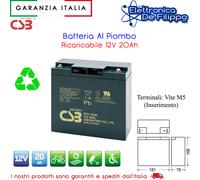 BATTERIA AL PIOMBO 12V 20AH RICARICABILE PER UPS SOLARE PROFESS