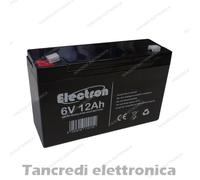 BATTERIA AL PIOMBO 6V 12Ah RICARICABILE SIGILLATA ERMETICA FASTON 4.8MM AGM GEL