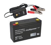 Batteria Al Piombo E Caricabatterie Set - Compatibile 3-FM-10 20HR 6V 12Ah 13Ah