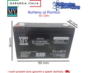 BATTERIA AL PIOMBO RICARICABILE 6V 12A