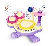 Batteria Bambini 3 Anni, Tamburo con Battito di Mani con Musica, Luci, Microfono e Tasti di Pianoforte, Educazione Precoce Batteria Strumenti Musicali Bambini Giocattolo Natale Regalo (Viola)