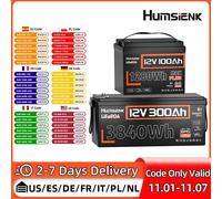Batteria Bluetooth Humsienk LiFePO4 12V 100Ah 300Ah con alimentazione al litio 100A BMS per carrello da golf, camper, fuoristrada, casa, campeggio