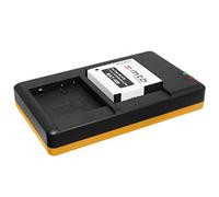 Batteria + Caricabatterie doppio (USB) Compatibile con Panasonic DMW-BLH7(E) Compatibile con Lumix DC-GX800 / DMC-GF7 / DMC-GM1, GM5 / DMC-LX15 - incl. cavo micro USB (è possibile caricare 2 batterie)