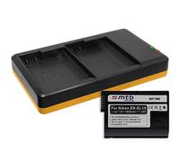 Batteria + Caricabatterie doppio (USB) tipo EN-EL15(A) / Compatibile con Nikon 1 V1, D500, D600, D610, D750, D800(E), D810(A/E), D850, D7000, D7100, D7200, D7500 (incluso cavo micro USB)