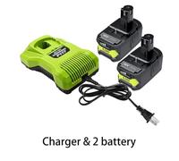 Batteria compatibile con RYOBI P108 18V One+ Plus da 6 Ah, for utensili elettrici agli ioni di litio da 18 volt P104 P107 RB18L50 RB18L20 P108(2 battery 1 charger)
